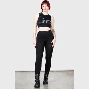 KILLSTAR ✦ Vampyre Lunge Panel Leggings ✦ Black Stretch Gothic Logo Waistband